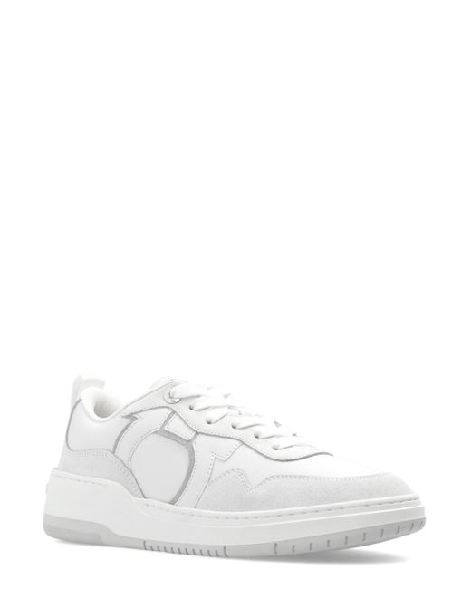 Ferragamo White Gancini Low-Top Sneakers