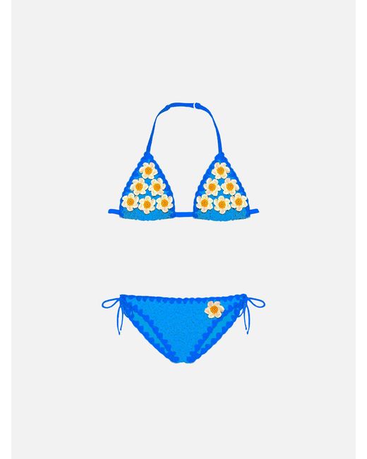 Mc2 Saint Barth Blue Girl Bikini With Embroidery