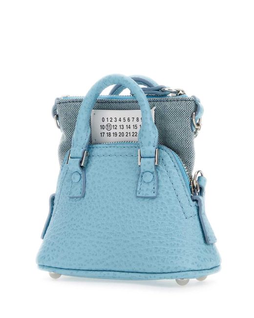 Maison Margiela Blue Light Leather And Fabric 5Ac Classique Baby Handbag