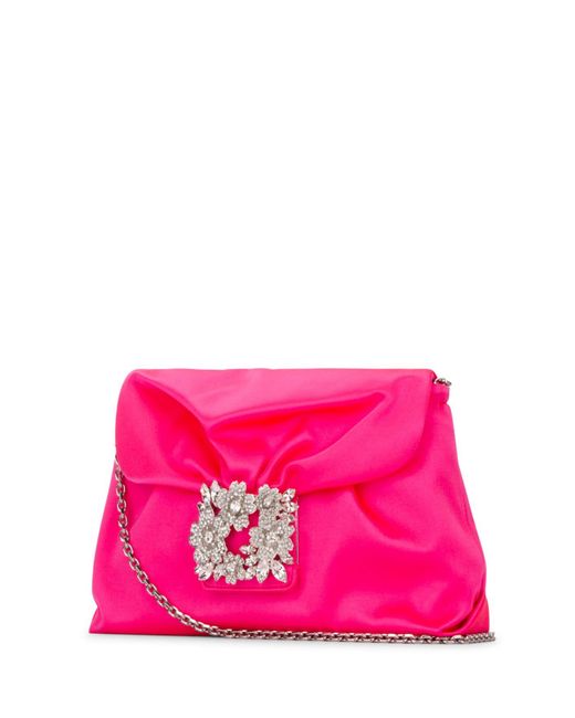 Roger Vivier Pink Embellished Draped Clutch Bag