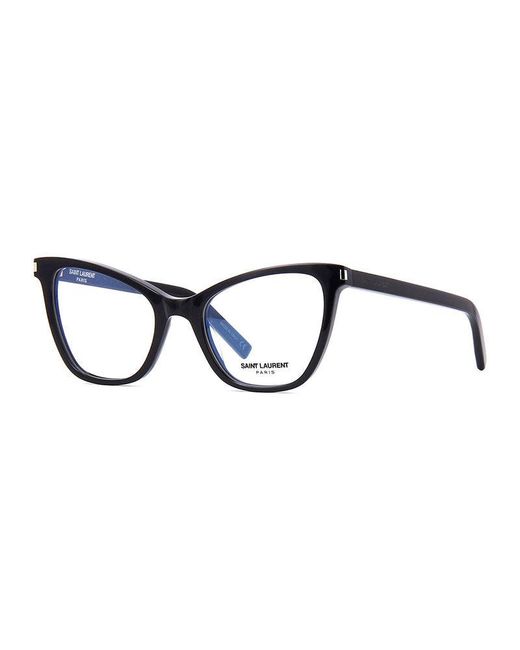 Saint Laurent Black Eyeglasses Cat Eye Full Rim, Frame And Clear Demo Lenses Lens Sl219001