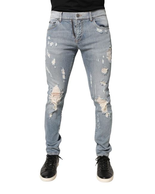 Dolce & Gabbana Blue Distressed Skinny Denim Jeans Cotton Elastane Clothing for men