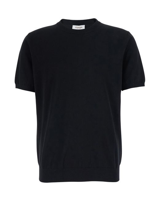 Kangra Black Crew Neck Sweater With Short Sleeves And Ribbed Finishes for men