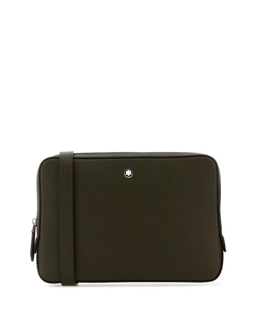 Montblanc Black Olive Green Leather Sartorial Crossbody Bag for men