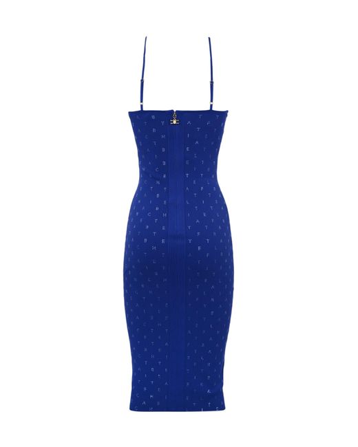 Elisabetta Franchi Blue Viscose Dress With Rhinestone Lettering