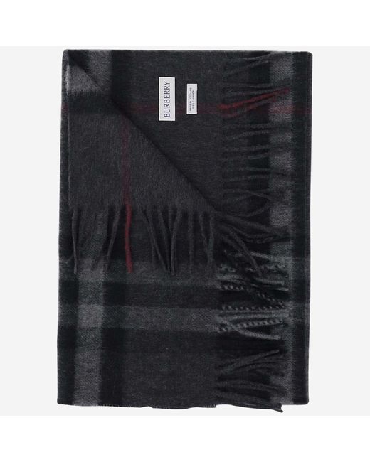 Burberry Black Cashmere Scarf With Check Pattern