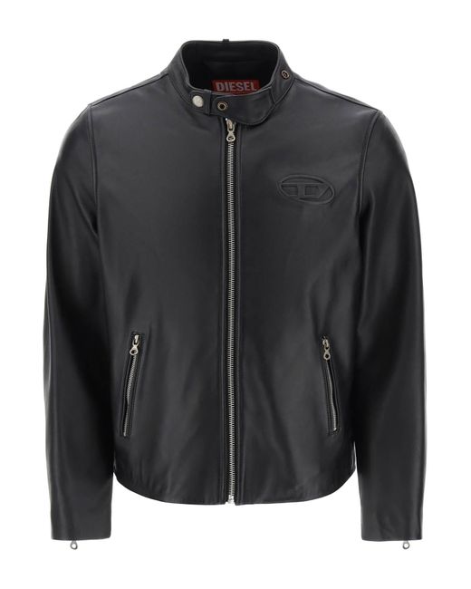 DIESEL Black L-metalo Leather Biker Jacket for men