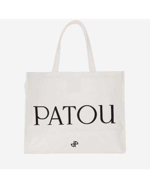 Patou Black Large Cotton Canvas Tote Bag Organic Shoulder