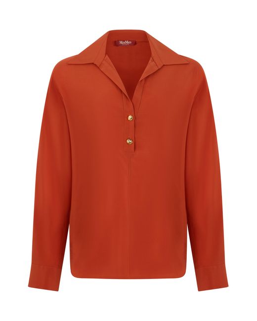 Max Mara Orange Long-Sleeved Silk Shirt