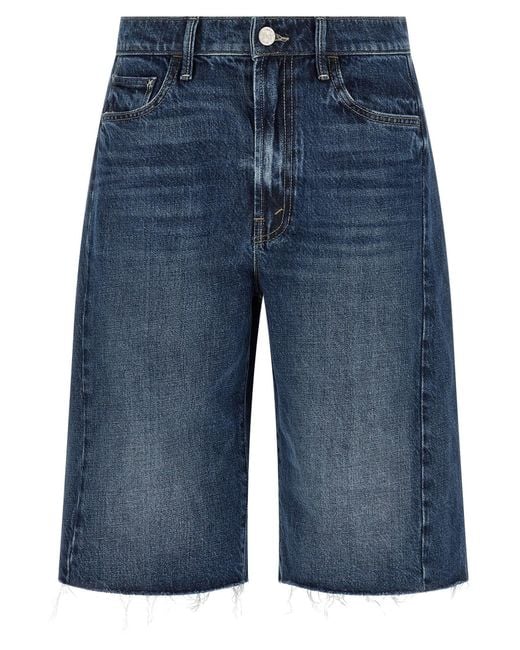 Mother Blue Rigid Denim Bermuda Shorts