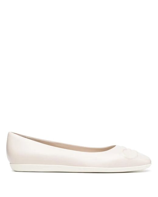 Ferragamo White Ferragamo Gancini Ballerina Shoes