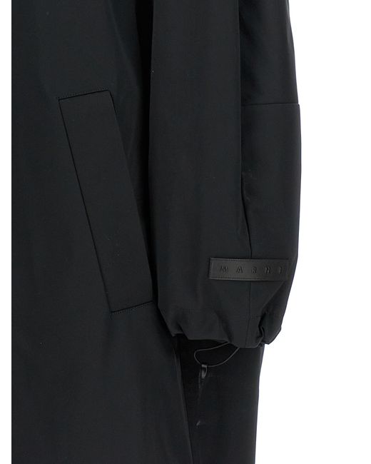 Marni Black Satin Parka With Zip Closure