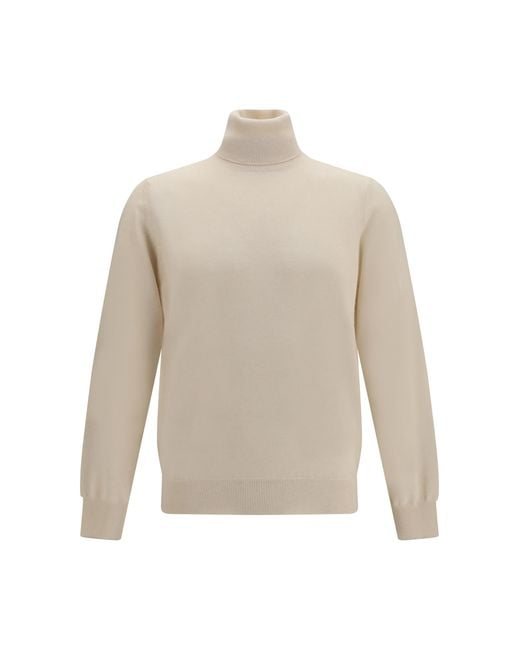 Brunello Cucinelli White Turtleneck Sweater Kashmir/Capra Hircus for men