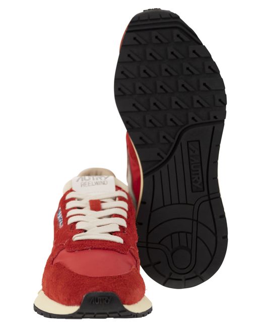 Autry Red Reelwind Suede And Technical Textile Trainer