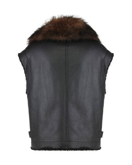 Fendi Black Sheepskin Gilet Nappa Lamb Leather Shearling Jackets