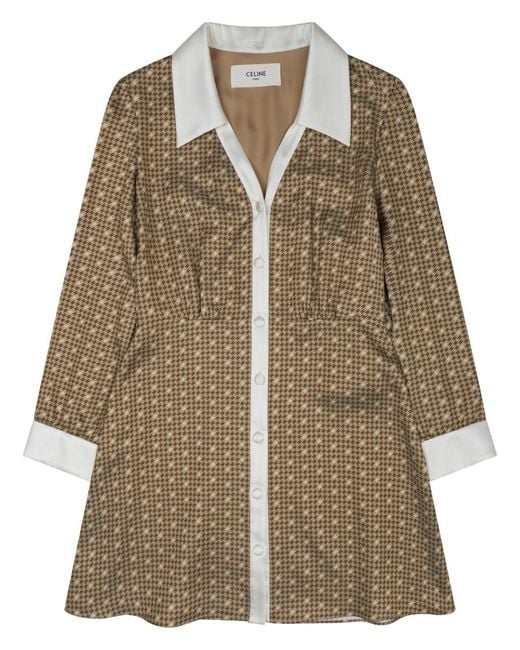 Céline Brown Mini Shirt Dress Silk Twill