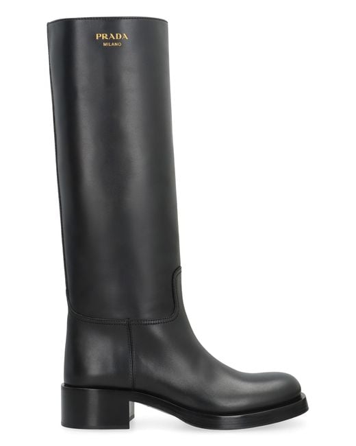 Prada Black High Leather Boots Calf
