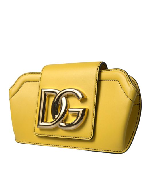 Dolce & Gabbana Yellow Smooth Leather Dg Logo Clutch Crossbody Case Bag