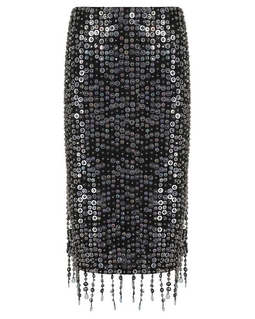 Pinko Black Fringed Sequined Midi Skirt With Removable Underskirt