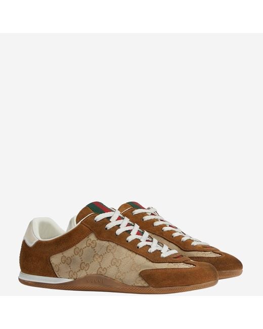 Gucci Brown Leather And Fabric Shift Sneakers Trainers for men