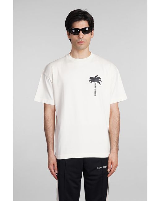Palm Angels White T-shirt In Beige Cotton for men