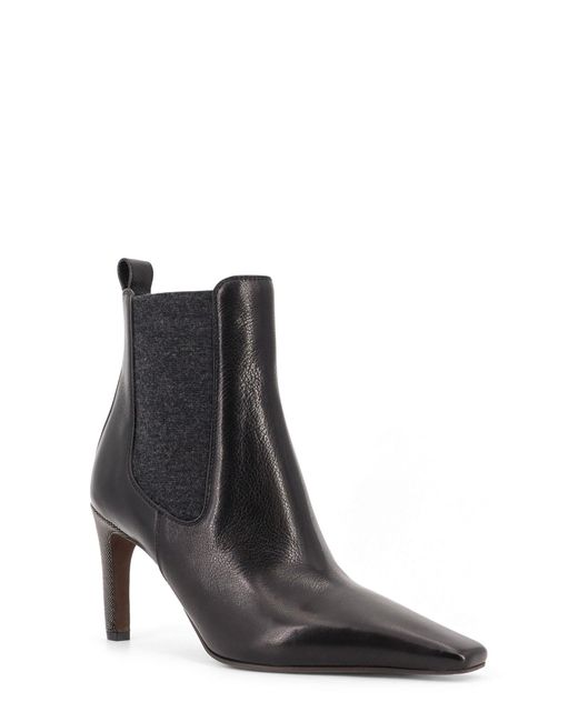 Brunello Cucinelli Black Leather Boots With Monili Detail On The Heel