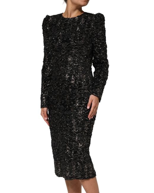 Dolce & Gabbana Black Textured Long Sleeve Dress