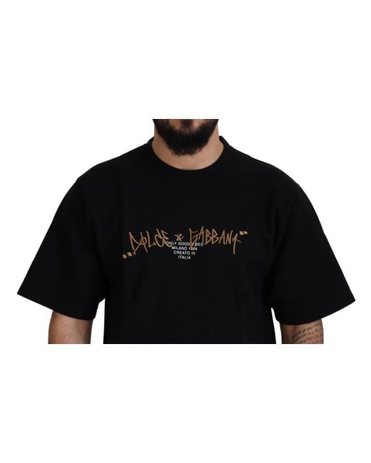 Dolce & Gabbana Black Logo Cotton Crewneck T-Shirt for men