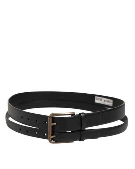 Dolce & Gabbana Black Double Strap Leather Brass Buckle Belt 100Lf for men