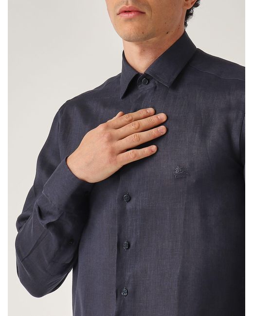 Etro Blue Shirt Roma Logo Shirt for men