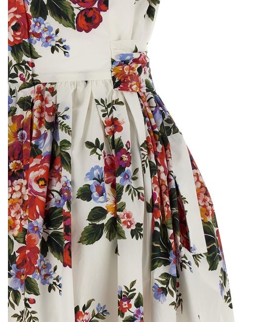 Dolce & Gabbana White Flower Print Long Dress
