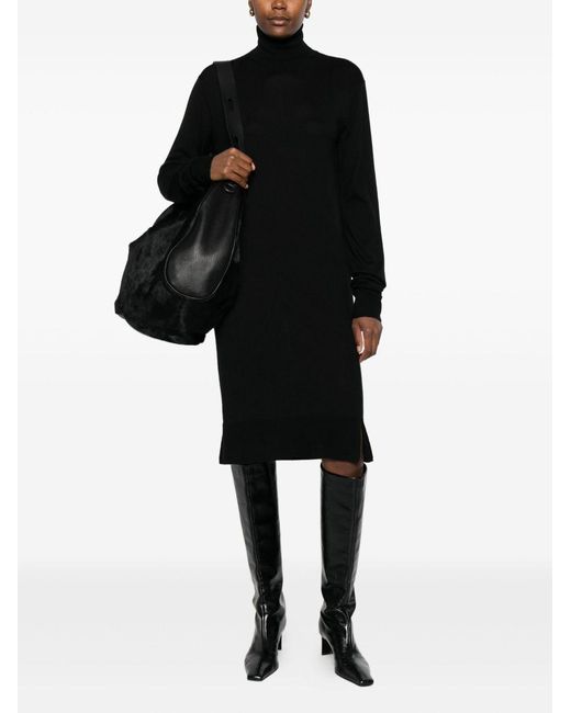 Totême Black Wool Turtle-Neck Midi Dress