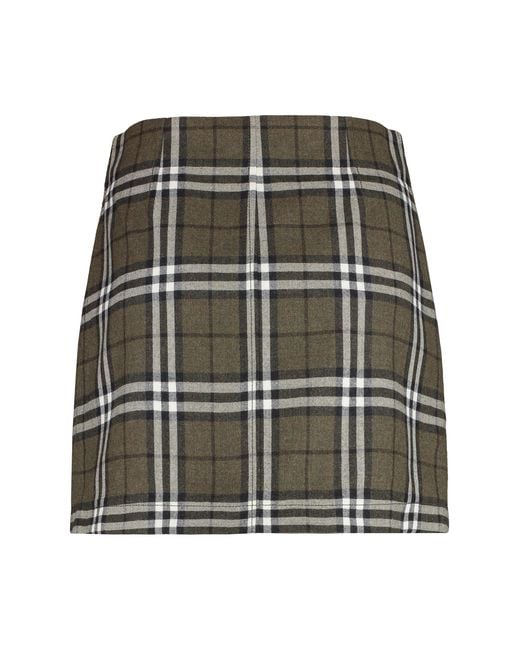Burberry Green Wool Mini Skirt With Check Motif
