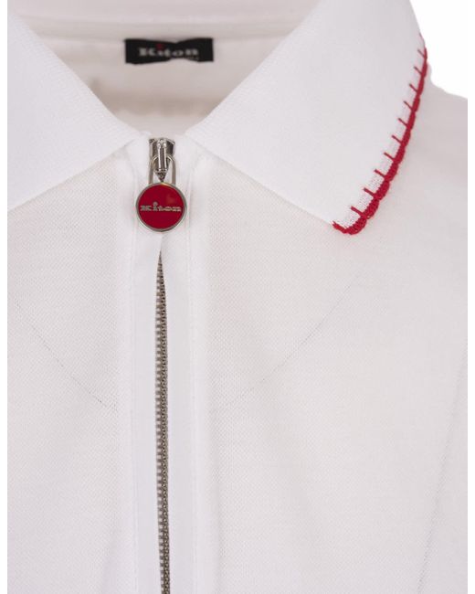 Kiton White Piqué Polo Shirt With Zip for men
