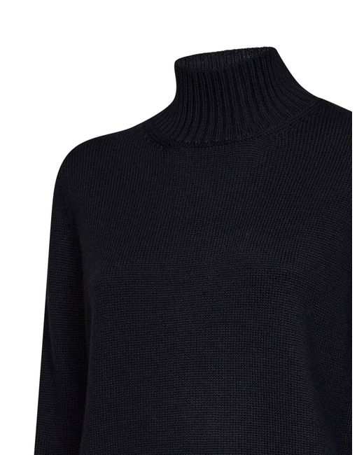 Blanca Vita Blue Virgin Wool Knit Mock Neck Sweater