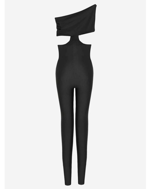 Saint Laurent Black One-Shoulder Jumpsuit Polyamide Tracksuits