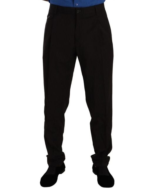 Dolce & Gabbana Black Brown Wool Skinny Formal Dress Pants for men