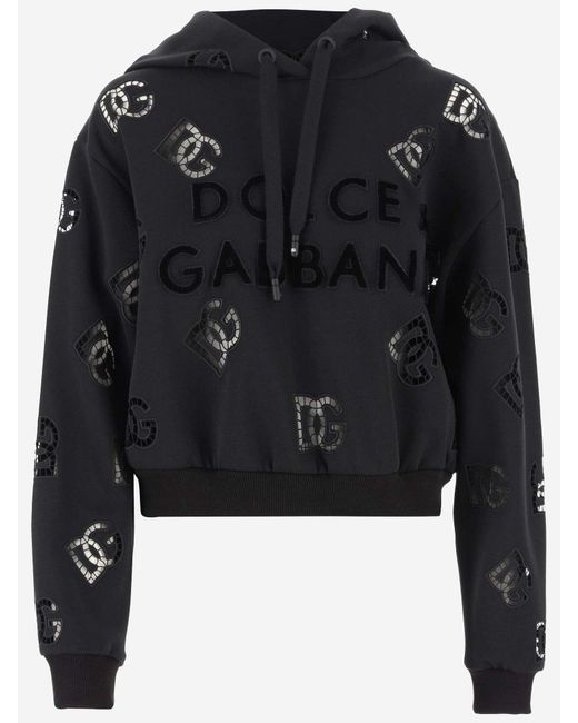 Dolce & Gabbana Black Logo Cotton Blend Crop Hoodie