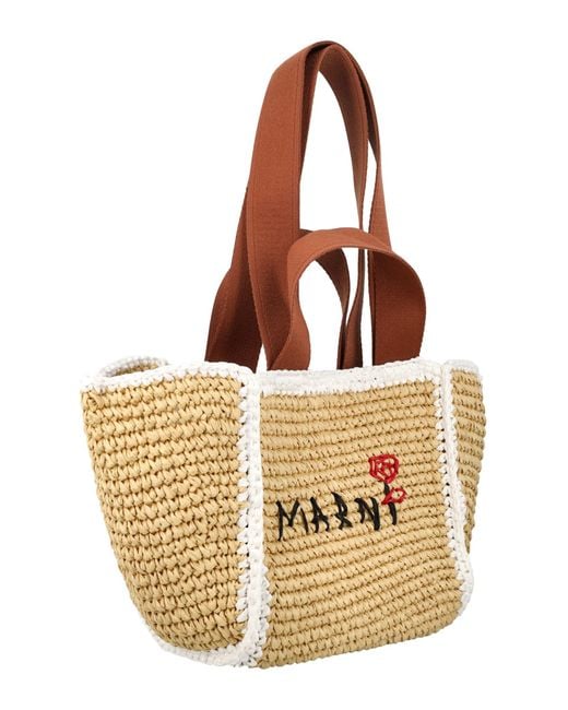 Marni Natural Raffia Effect Macramé Knitted Sillo Shopping Bag