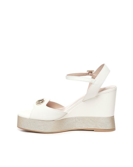 Liu Jo White Leather Wedge Sandals