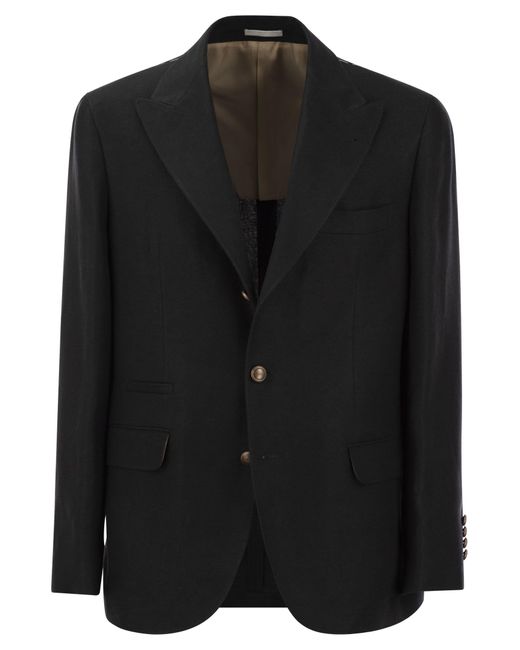 Brunello Cucinelli Black Linen, Wool And Silk Diagonal Deconstructed Jacket for men