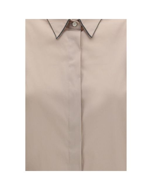 Brunello Cucinelli Brown Beige Cotton Shirt