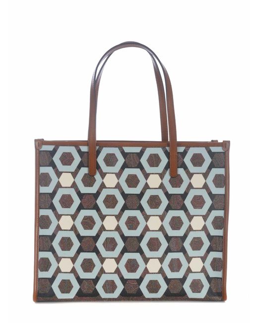 Etro White Shopping Bag Medium Geometric Jacquard