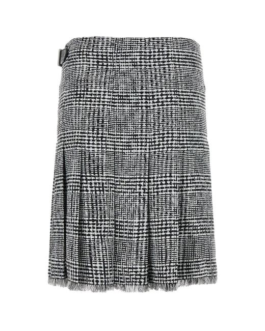 Burberry Gray Embroidered Houndstooth Skirt