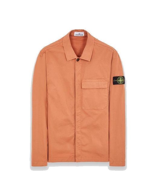 Stone Island Orange Logo Patch Collared Shirt Jacket for men