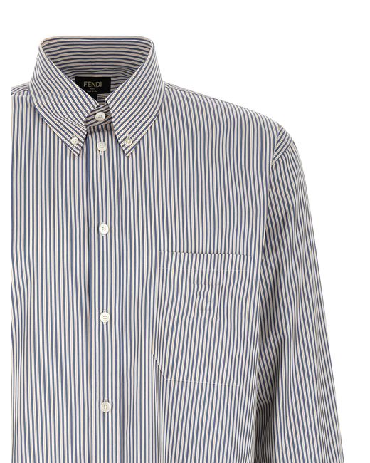 Fendi Gray Striped Button-Down Shirt for men
