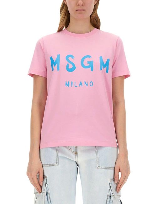 MSGM Red T-Shirt With Logo