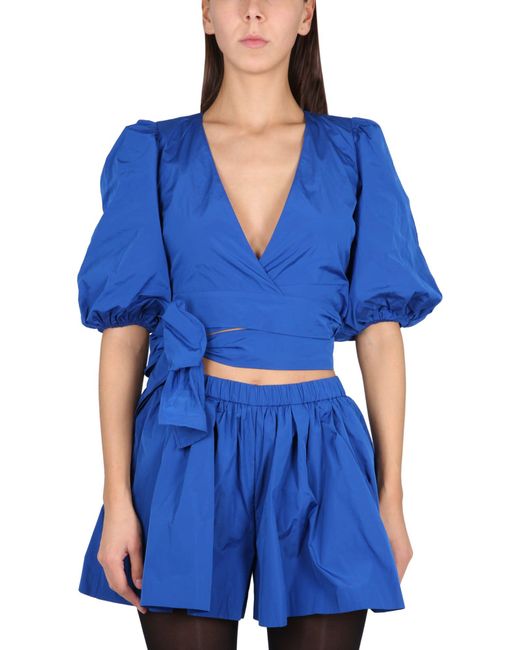RED Valentino Blue Taffeta Top