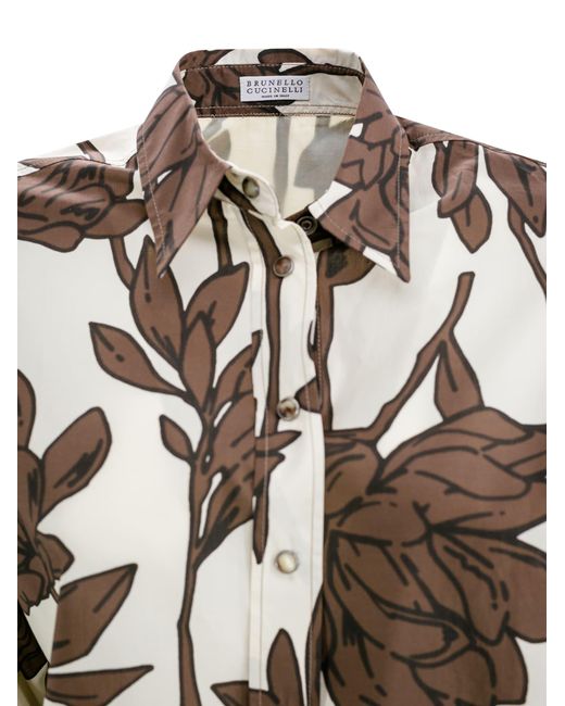 Brunello Cucinelli White Floral-Print Cotton Shirt