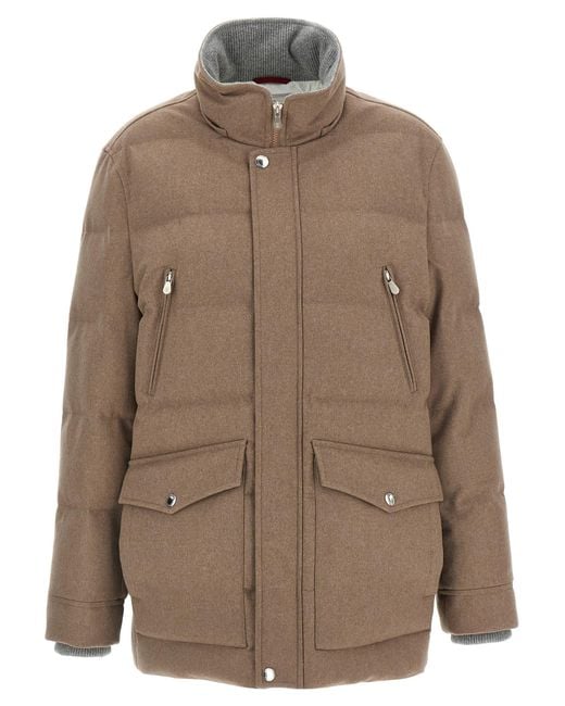 Brunello Cucinelli Brown Flannel Down Jacket Puffer Jackets for men